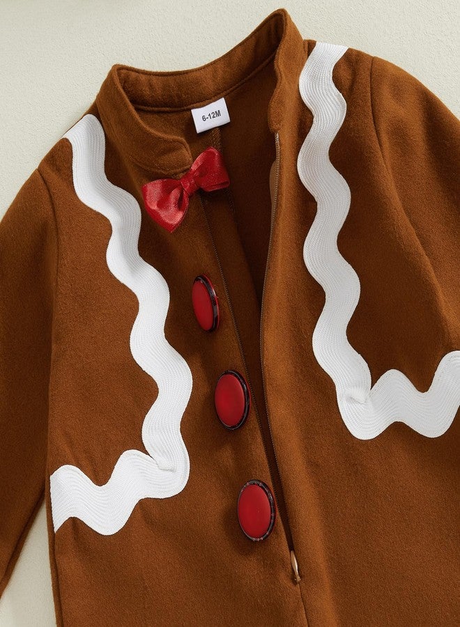 Ayalinggo Baby Gingerbread Man Costume Newborn Infant Christmas Outfit Toddler Kids Ginger Bread Outfit Romper Jumpsuit Hat (Khaki, 2-3T) - Image 3